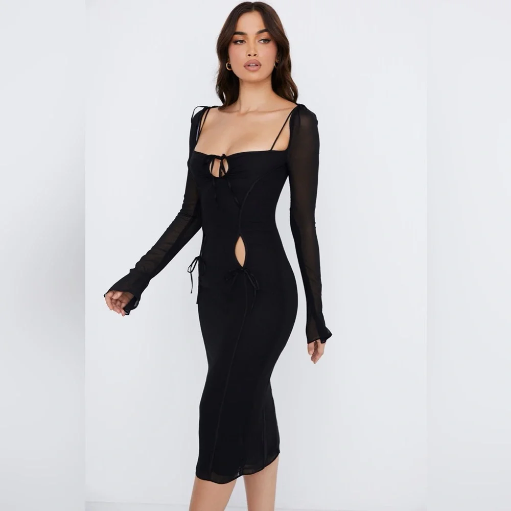 House of CB Ophelia Midi Dress Cutout Black Size XS Plus Cup NWT - Picture 14 of 16